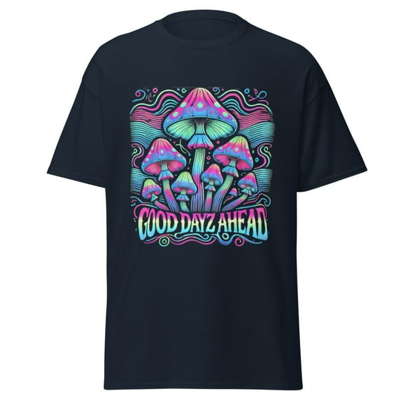 Wraptap Graphic Tees for Men and Women – Good Dayz Ahead Psychedelic Graphic Tee, Colorful Men and Women T-Shirts (Navy, XL)