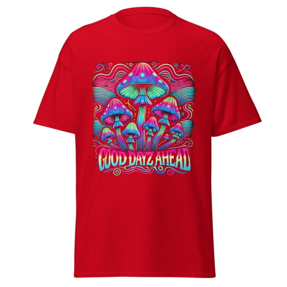 Wraptap Graphic Tees for Men and Women – Good Dayz Ahead Psychedelic Graphic Tee, Colorful Men and Women T-Shirts (Red, M)