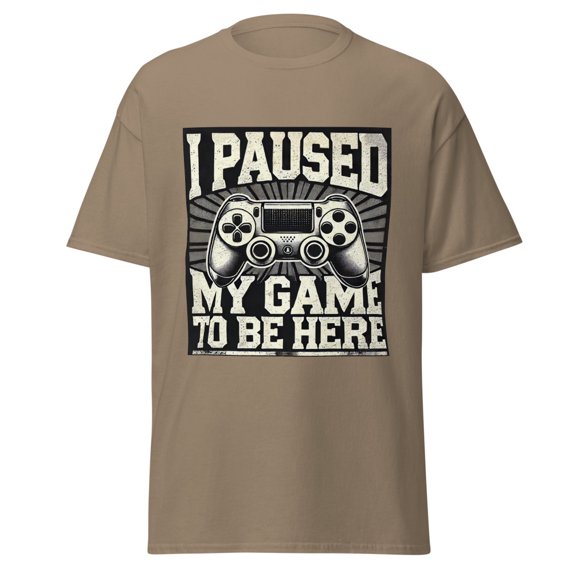 Wraptap Graphic Tees for Men and Women – Paused My Game Funny Gamer Tee, Trendy Men and Women Gaming T-Shirts (Brown Savana, 2XL)