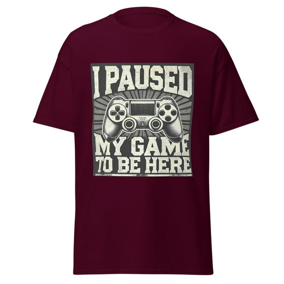 Wraptap Graphic Tees for Men and Women – Paused My Game Funny Gamer Tee, Trendy Men and Women Gaming T-Shirts (Maroon, S)