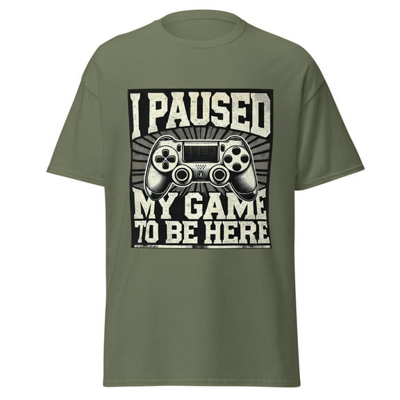 Wraptap Graphic Tees for Men and Women – Paused My Game Funny Gamer Tee, Trendy Men and Women Gaming T-Shirts (Military Green, L)