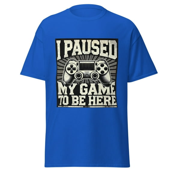 Wraptap Graphic Tees for Men and Women – Paused My Game Funny Gamer Tee, Trendy Men and Women Gaming T-Shirts (Royal, S)