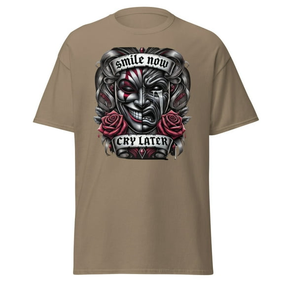 Wraptap Graphic Tees for Men and Women – Smile Now Cry Later Graphic Tee, Bold and Expressive Men and Women T-Shirts (Brown Savana, L)