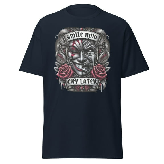 Wraptap Graphic Tees for Men and Women – Smile Now Cry Later Graphic Tee, Bold and Expressive Men and Women T-Shirts (Navy, M)