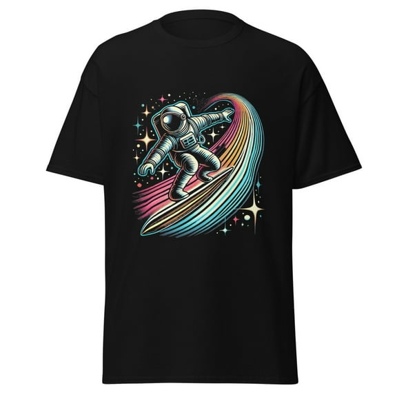 Wraptap Graphic Tees for Men and Women – Trendy Surfing the Universe Graphic T-Shirt, Cool and Stylish Space-Themed Tees (Black, L)