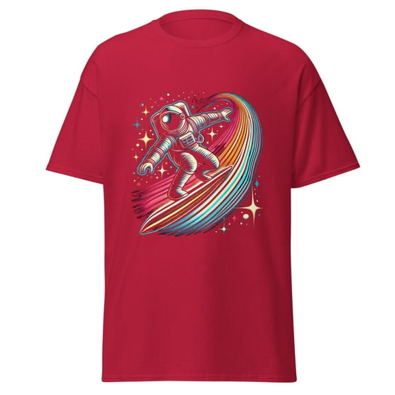 Wraptap Graphic Tees for Men and Women – Trendy Surfing the Universe Graphic T-Shirt, Cool and Stylish Space-Themed Tees (Cardinal, 2XL)