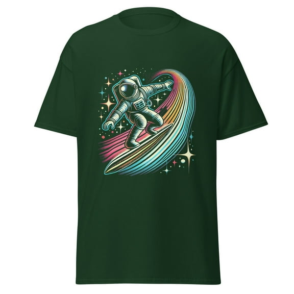 Wraptap Graphic Tees for Men and Women – Trendy Surfing the Universe Graphic T-Shirt, Cool and Stylish Space-Themed Tees (Forest Green, XL)