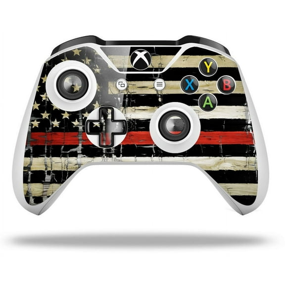 WraptorSkinz Decal Skin Wrap Set works with 2016 and newer XBOX One S / X Controller Painted Faded and Cracked Red Line USA American Flag (CONTROLLER NOT INCLUDED)