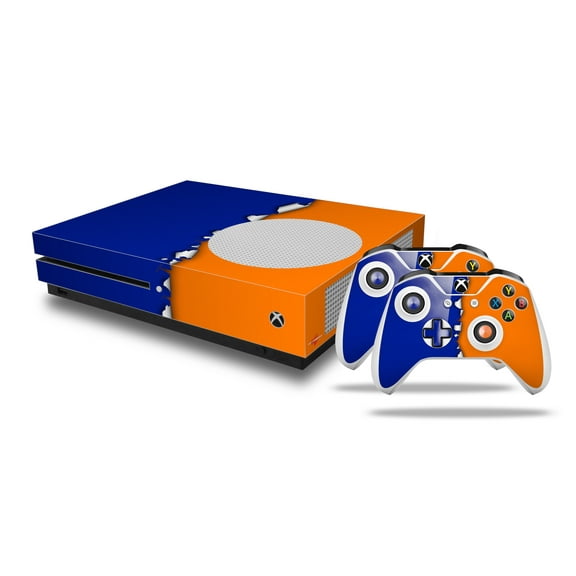 WraptorSkinz Decal Skin Wrap Set works with 2016 XBOX One S Console and 2 Controllers Ripped Colors Blue Orange