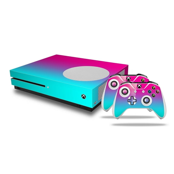 WraptorSkinz Decal Skin Wrap Set works with 2016 XBOX One S Console and 2 Controllers Smooth Fades Neon Teal Hot Pink
