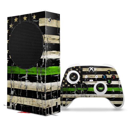 WraptorSkinz Skin Wrap compatible with the 2020 XBOX Series S Console and Controller Painted Faded and Cracked Green Line USA American Flag (XBOX NOT INCLUDED)