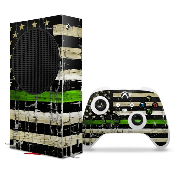 WraptorSkinz Skin Wrap compatible with the 2020 XBOX Series S Console and Controller Painted Faded and Cracked Green Line USA American Flag (XBOX NOT INCLUDED)