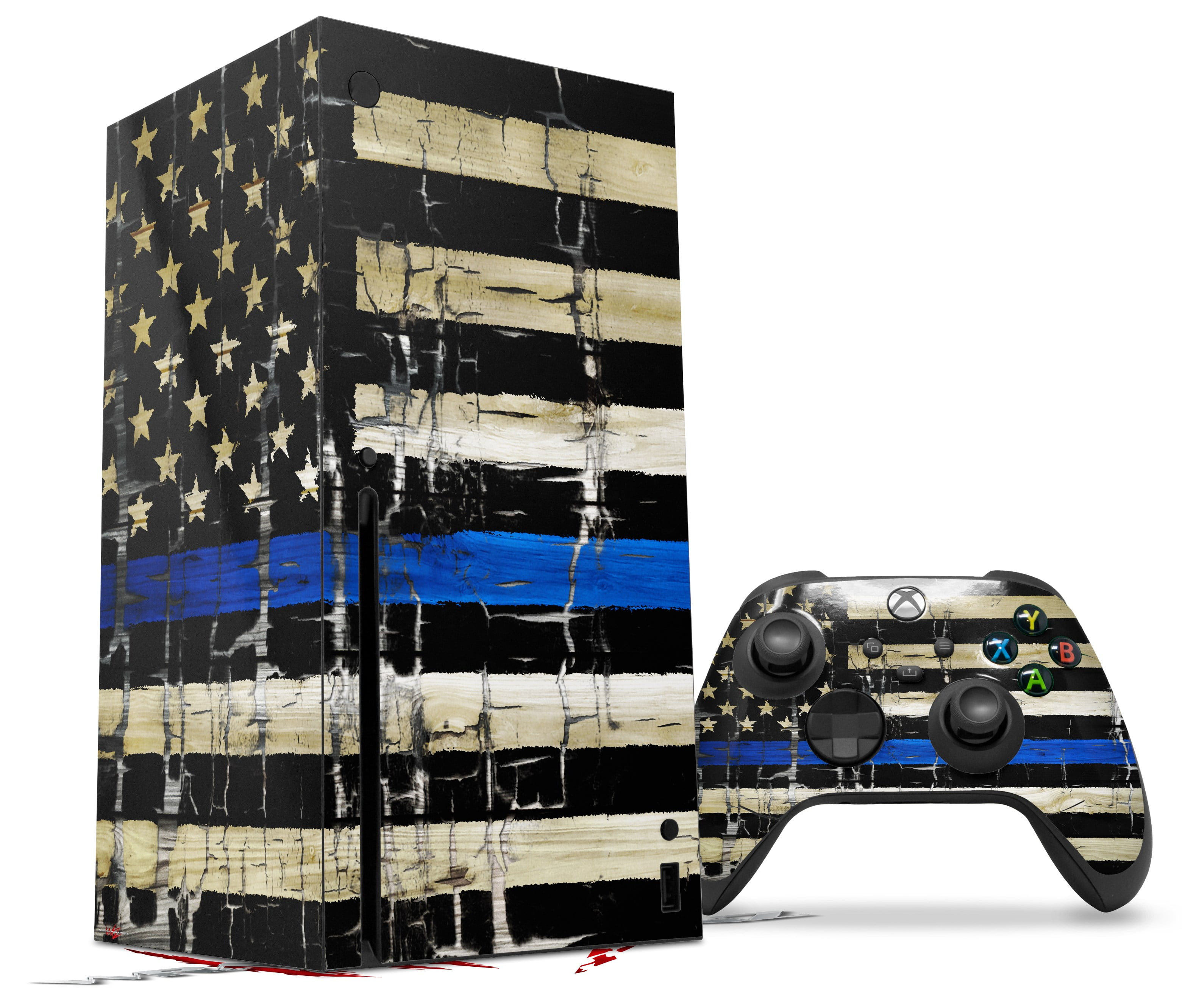 WraptorSkinz Skin Wrap compatible with the 2020 XBOX Series X Console and  Controller Painted Faded Cracked Blue Line Stripe USA American Flag (XBOX 