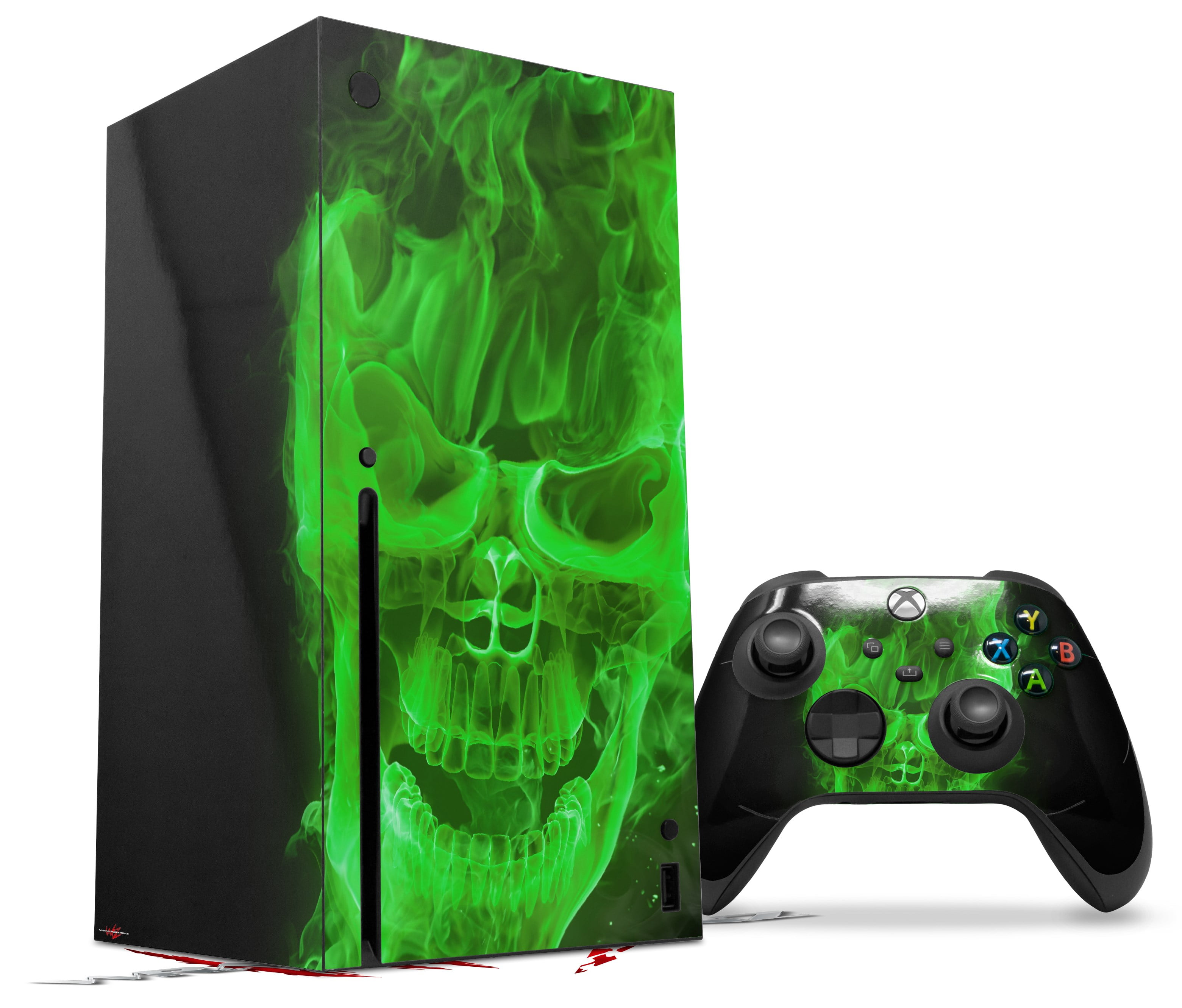 WraptorSkinz Skin Wrap compatible with the 2020 XBOX Series X Console and  Controller Flaming Fire Skull Green (XBOX NOT INCLUDED)