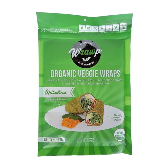 WrawP Organic Veggie Wraps Gluten-Free Paleo Spirulina -- 6 Wraps Pack of 2