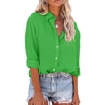thumbnail image 1 of Wrcnote Ladies Button Down With Pocket Tops Baggy Office Solid Color Blouse Lapel Neck Shirts Green XL, 1 of 2