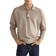 thumbnail image 1 of Wrcnote Men Long Sleeve Buttons Up T Shirts Casual Lapel Neck T-shirt Solid Color Tennis Polo Shirt Khaki 2XL, 1 of 2