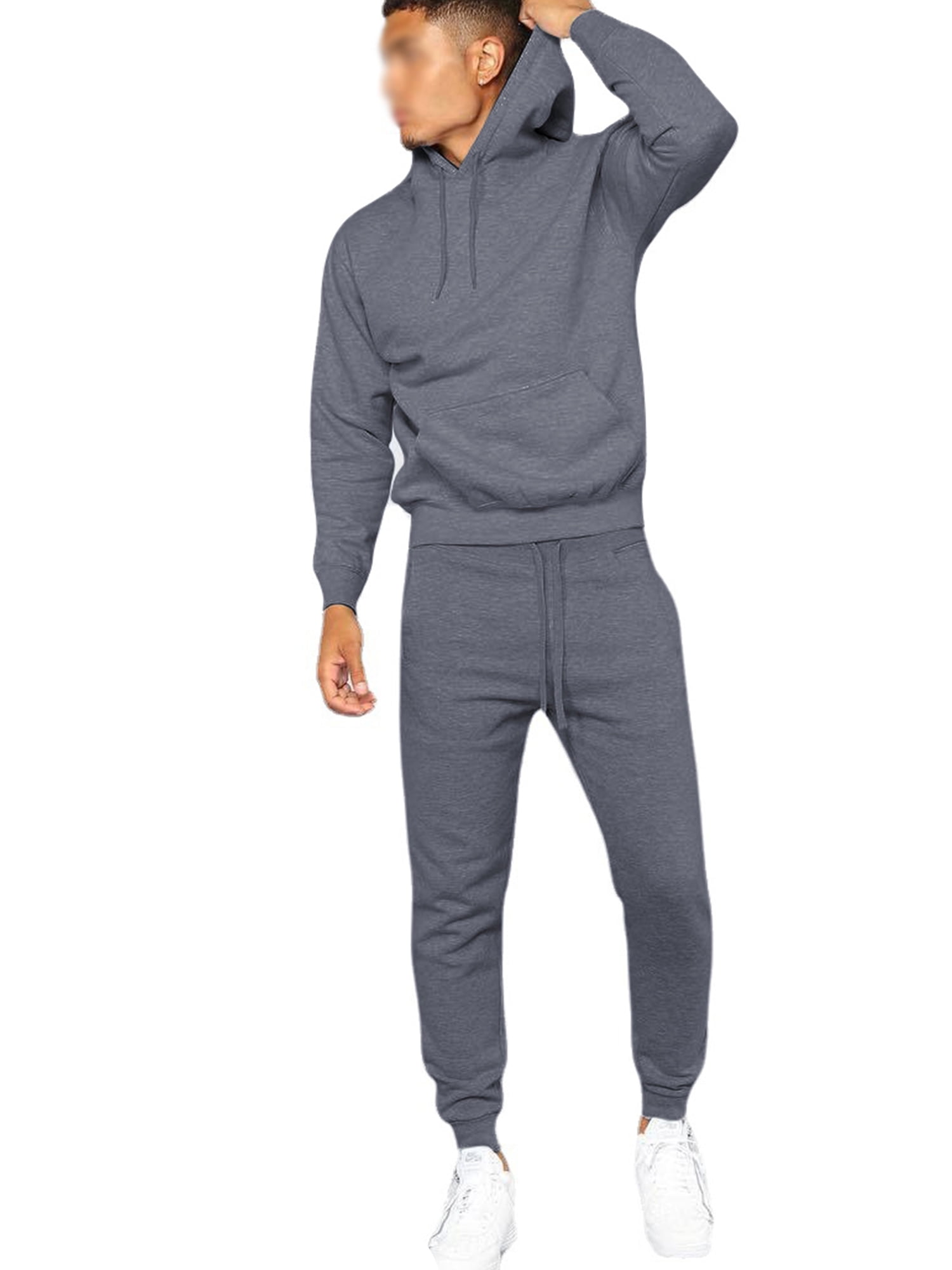 Wrcnote Men With Pockets Solid Color Tracksuit Set Casual Sports