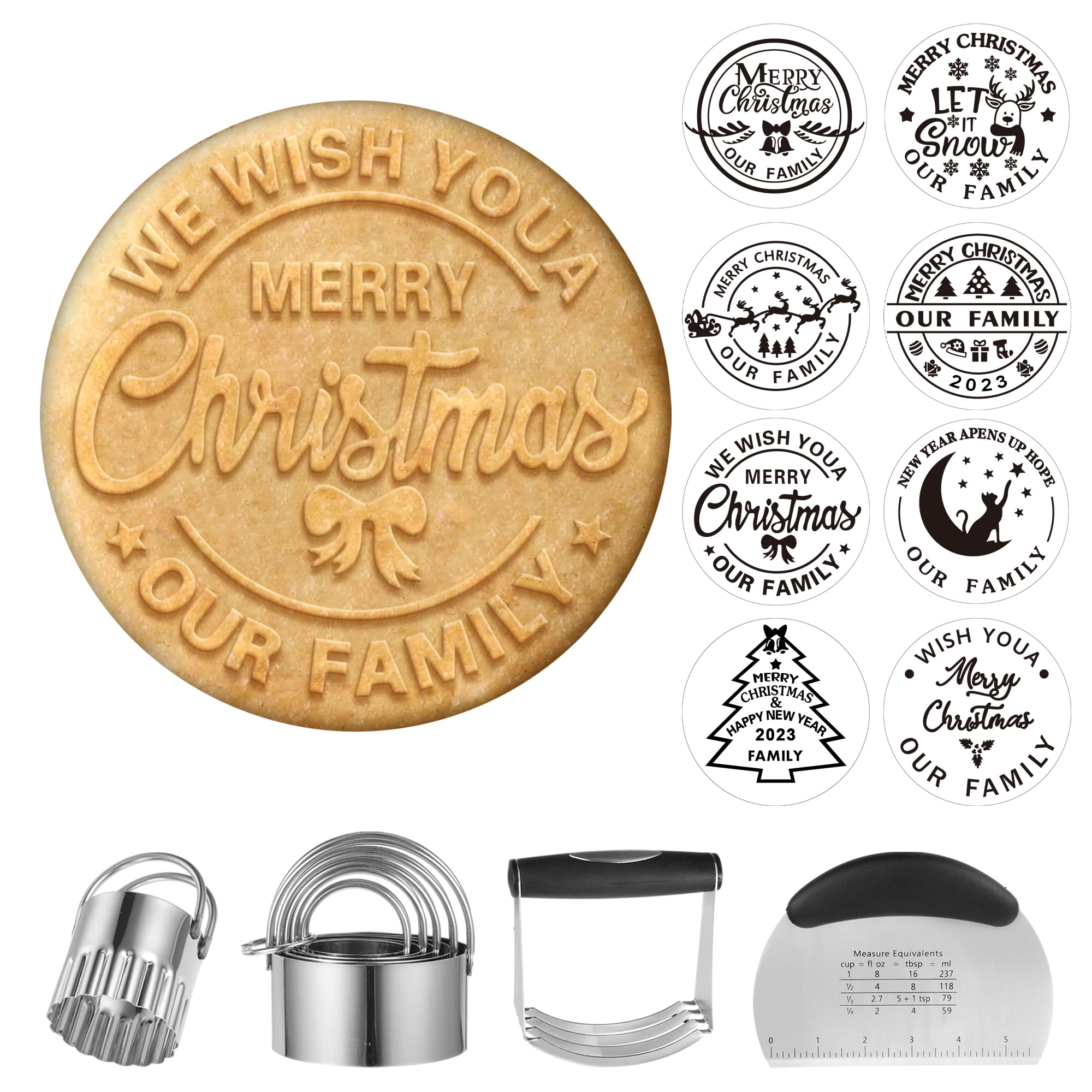 Wrea 8Pcs Christmas Cookie Stamp with 4 In 1 Pastry Cutter Set, 3D