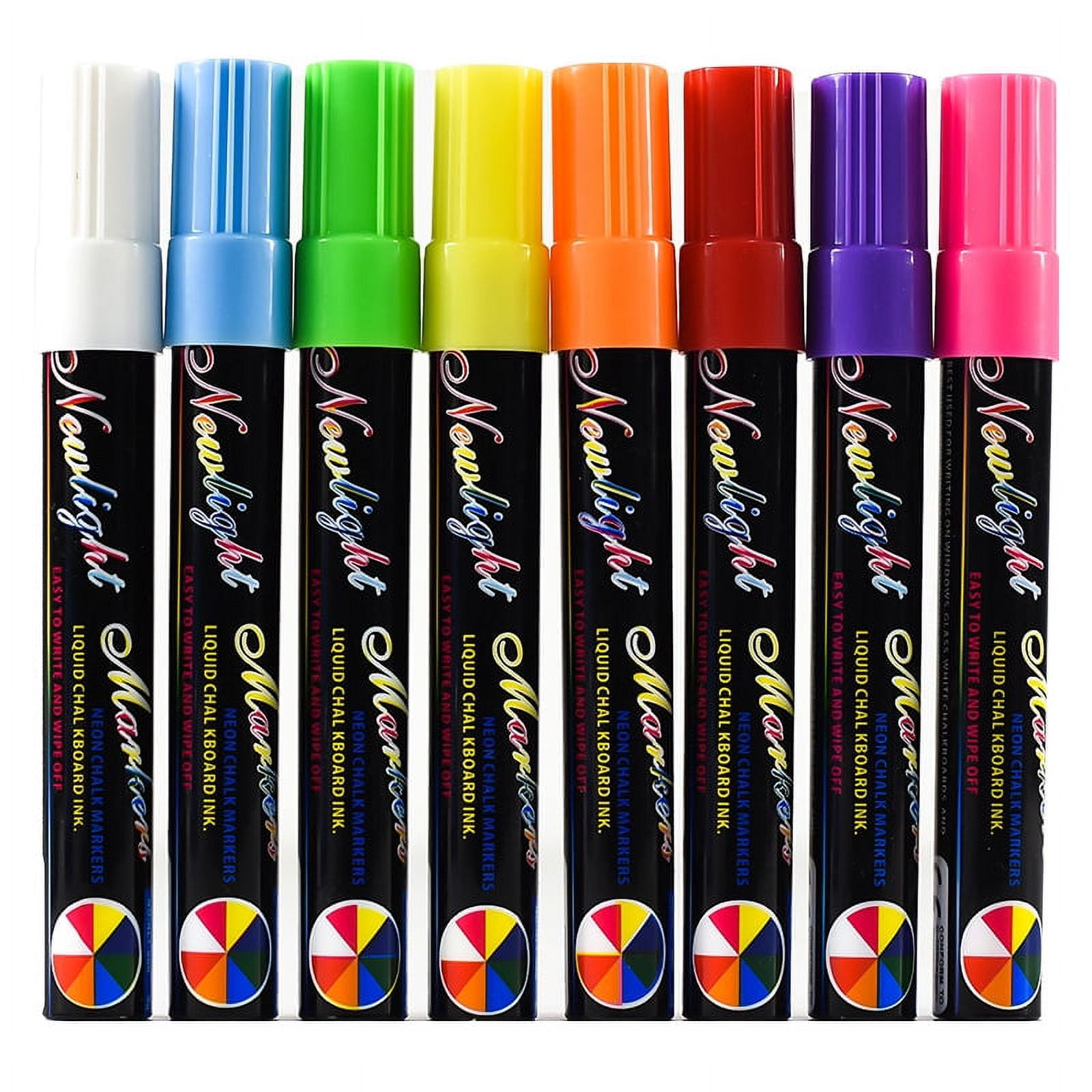 Aicrane 7mm flat head highlighter pen liquid chalk washable window markers  8 colors for cars neon paint chalk markers for glass, Blackboard, menu  board led writing board glass