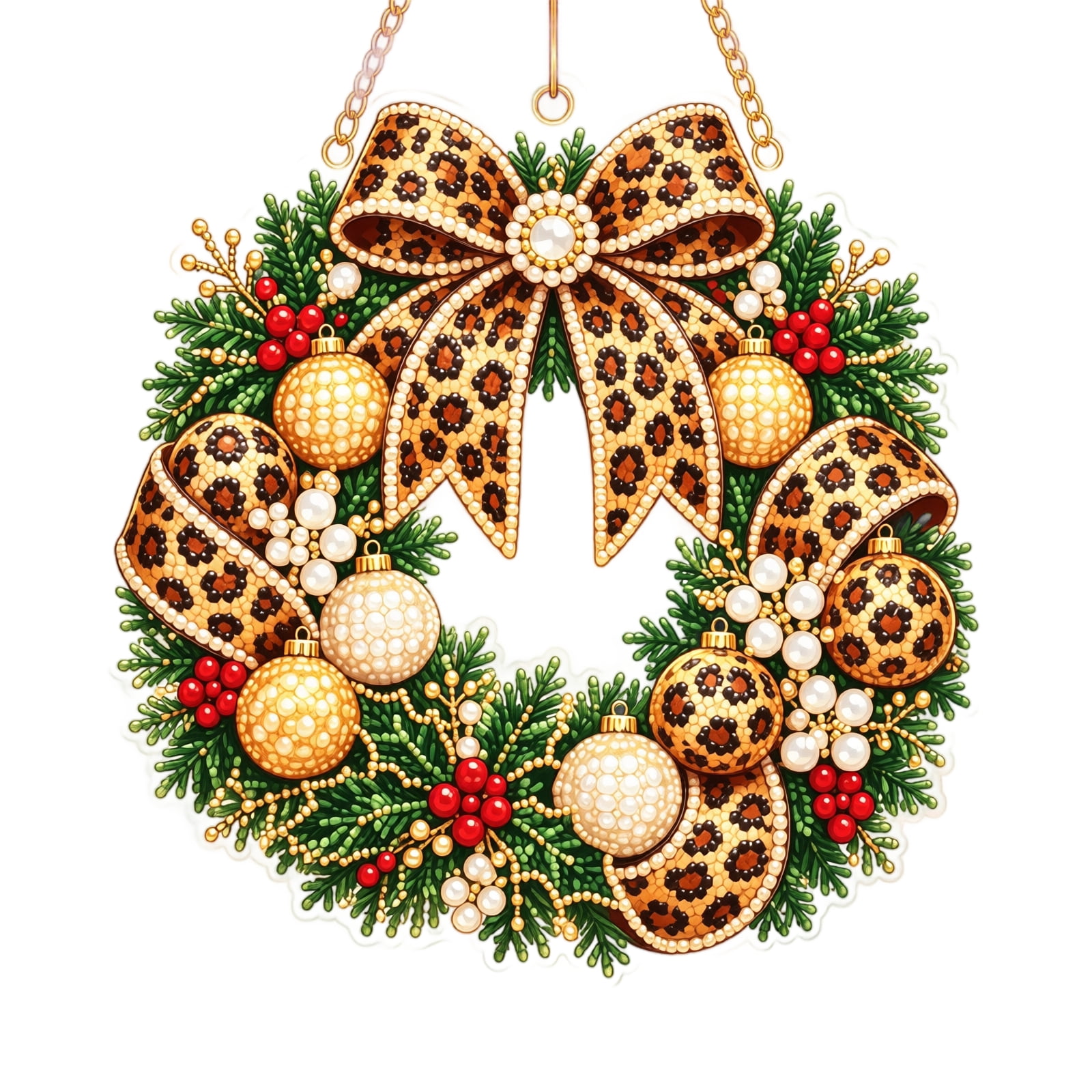 Wreath 2D Leopard Print Christmas Hanging Ornament, Diamond-Look ...