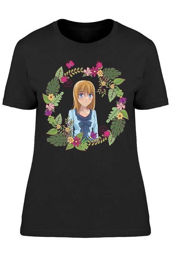 Wreath Anime Manga Girl T-Shirt Women -Image by Shutterstock, Female XX-Large