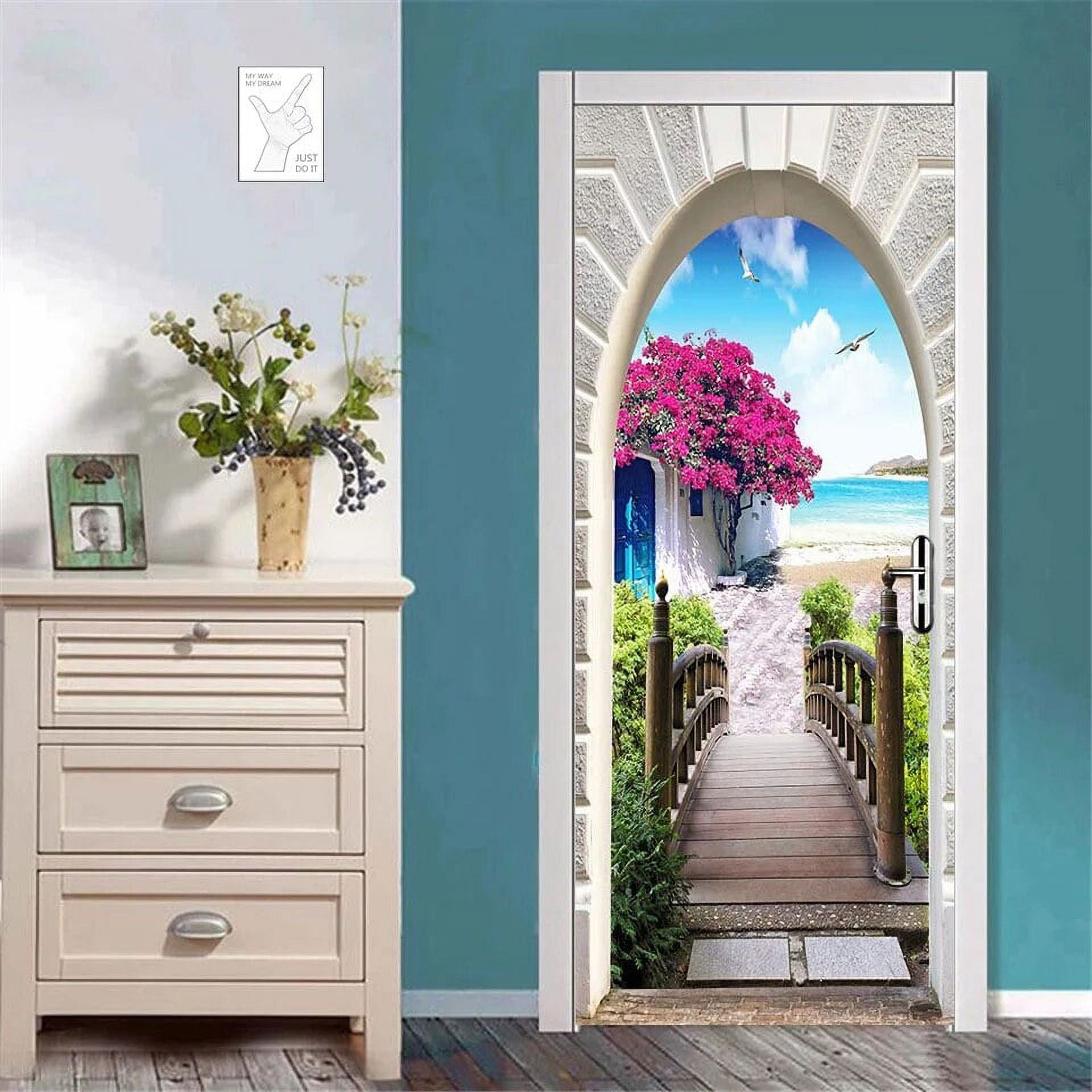 Wreath Arch Door Stickers Flowers 3D Wallpaper Self-Adhesive PVC ...
