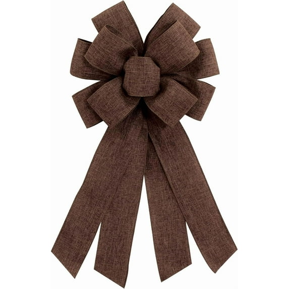 Wreath Bow 20 x 11 Inches Easter Bows Brown Burlap Ribbon Bow Carnival Farmhouse Bow Tree Ornament for Home Front Door Decorations