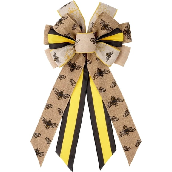 Wreath Bow, Burlap Ribbon Bow Wired 20.87 x 11.42 Inch for Front Door Spring Summer Decor