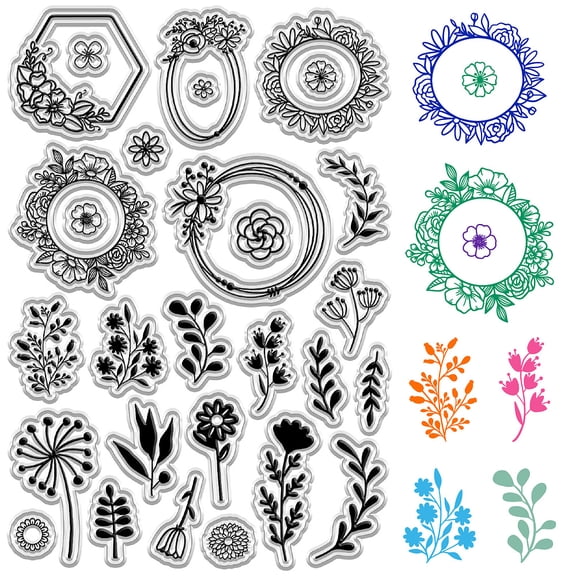 Wreath Clear Stamps Flowers Leaf Plant Reusable Postmark Transparent Silicone Stamp SealsDIY