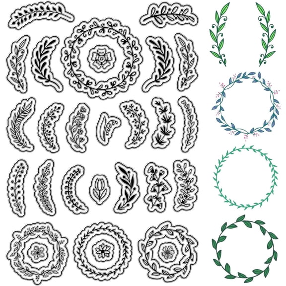 Wreath Clear Stamps Garland Branch Reusable Transparent Silicone Stamp Leaves Flower Seals Postmark for Journaling Card Making Decor DIY Scrapbooking