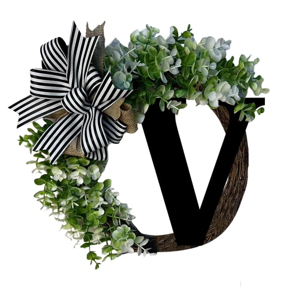 Wreath Clearance! Unique Last Name Year Round Front Door Wreath With Bow Welcome Sign Garland Creative 26 Letter Farmhouse Wreath For Front Door Spring All Seasons Outside Hanger Decor Gift