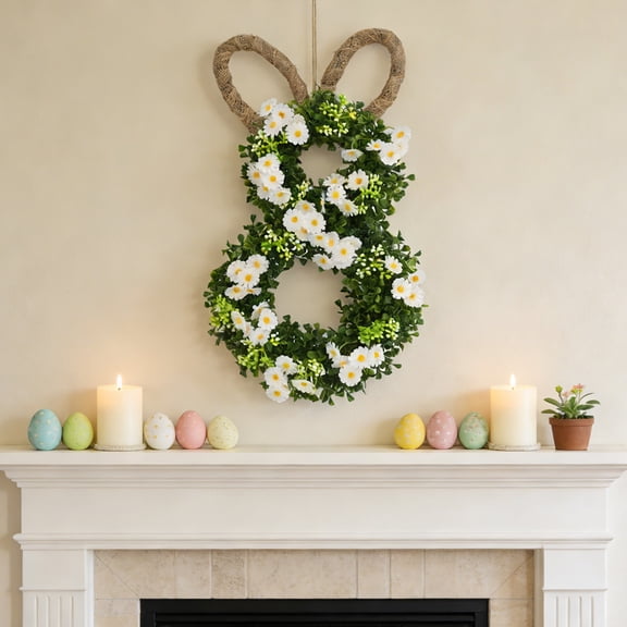 Wreath Decoration, Easter Bunny Ear Wreath Flower Ornament Door Hanging Home Decoration