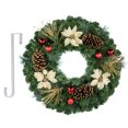 thumbnail image 1 of Wreath Decoration - Gold Poinsettia and Red Ornaments with Pinecones - Artificial Greenery Wreath, 1 of 5