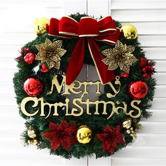 Christmas Wreath Merry Christmas Front Door Ornament Wall Artificial Pine Garland Outdoor Christmas Wreath, Christmas Wreaths for Front Door Outside, Christmas Door Wreath with Hanger for Party Decor