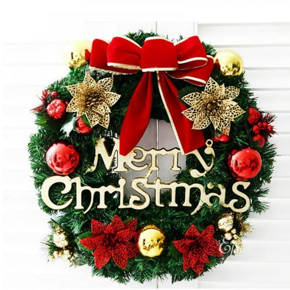 Christmas Wreath Merry Christmas Front Door Ornament Wall Artificial Pine Garland Outdoor Christmas Wreath, Christmas Wreaths for Front Door Outside, Christmas Door Wreath with Hanger for Party Decor