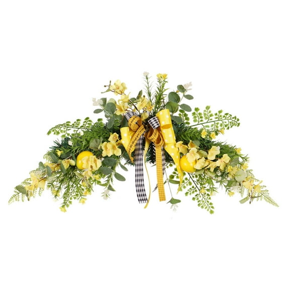 HOOWIFFY Yellow Lemon Flower Wreath Plastic Front Door Spring Decoration for Home Indoor Outdoor Use