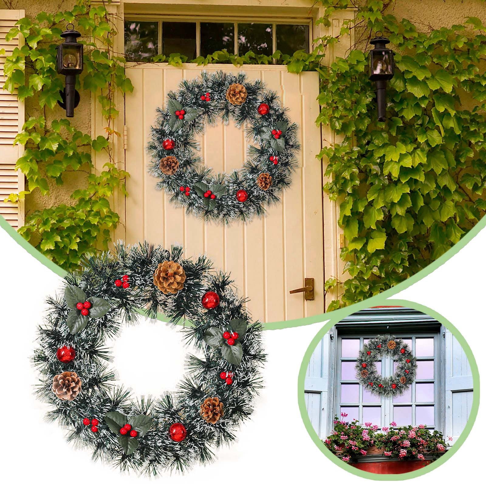 Wreath For Front Door 24 Inch Holiday Greenery With Red Berries ...