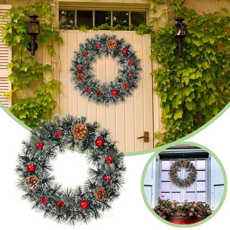 Wreath For Front Door 24 Inch Holiday Greenery With Red Berries Pinecones And Bow For Xmas Season Party Home Indoor Outdoor Wreath Home Decor