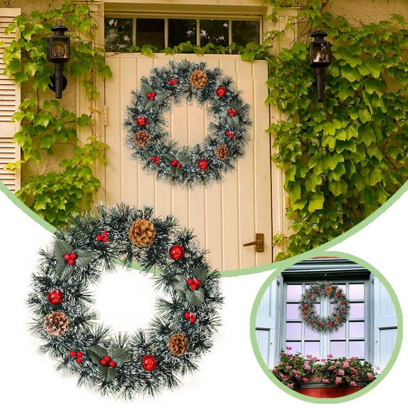 Wreath For Front Door 24 Inch Holiday Greenery With Red Berries Pinecones And Bow For Xmas Season Party Home Indoor Outdoor Wreath Home Decor