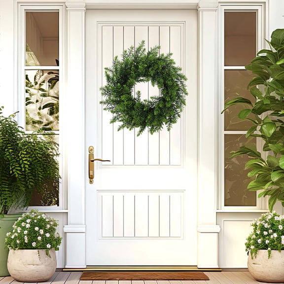 Wreath for Front Door – Door Garland, Artificial Green Fir Floral Wreath for Wall or Window, All Season Plastic Design for Home Porch Wedding Décor, 17.8 in