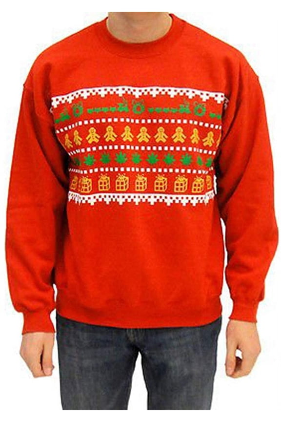 Wreath Gingerbread Marijuana Presents Adult Red Sweatshirt