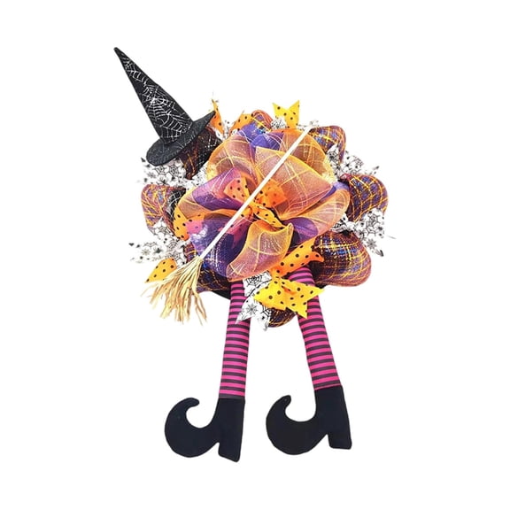 Wreath for Halloween Haus Witch Hat Long Legged Pumpkin Door Hanging Border Terrifying Wreath Pendant Arrangement for Holiday in Living Room and Bedroom
