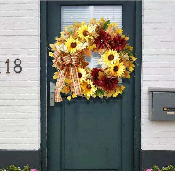 Wreath Hanger For Door Front Door Wreath Halloween Garland Fall Front Porch Decor Rural Sunflower Wreath Pumpkin Decor Fall Decor Outdoor Window Stickers