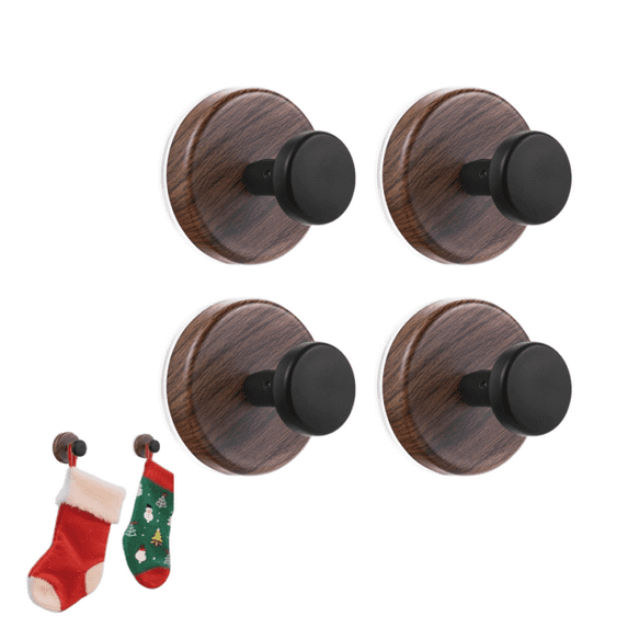 Wreath Hanger for Front Door, Heavy Duty Suction Cup Reef Hook for Glass Window/Over Door/Outdoor, Christmas/Thanksgiving/Halloween/July 4th/Easter/Valentine/Fall/Summer/Spring (Walnut, 4-Pack)