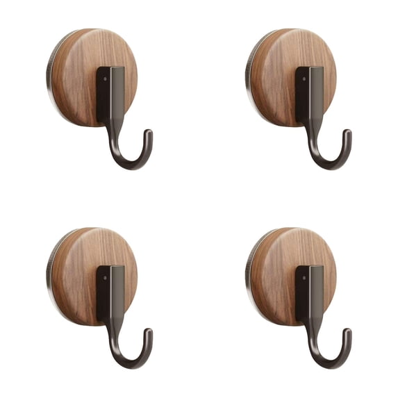 Wreath Hanger for Front Door,Heavy Duty Wooden Suction Cup Hooks No Drilling Suction Cup Wreath Hanger Hook for Bathroom,Kitchen,Loofah,Towel,Coat,Waterproof & Rustproof,Reusable (Black 4 PCS)