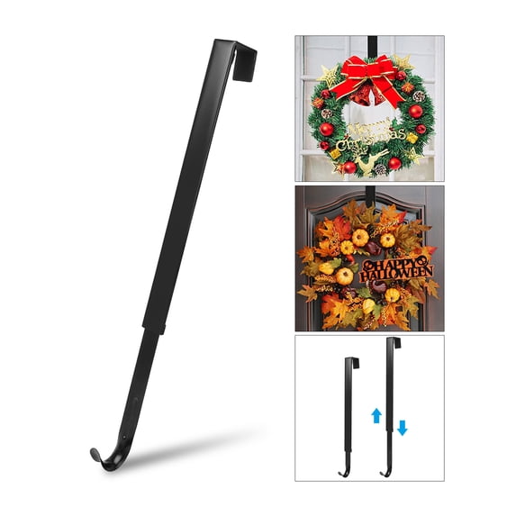 Wreath Hanger for Front Door, TSV 15''-25'' Adjustable Door Hanger for Wreath, 20 lbs Upgraded Wreath Holder, Christmas Fall Easter Spring Wreaths Decorations Hook, Black