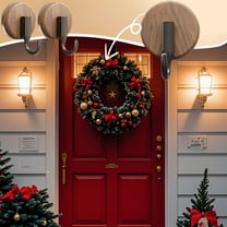 Wreath Hanger for Front Door, Upgraded Suction Cup Reef Hook for Glass Window/Over Door, Christmas/Thanksgiving/Halloween/July 4th/Easter/Valentine/Spring/Summer/Fall (Walnut, 2-Pack)