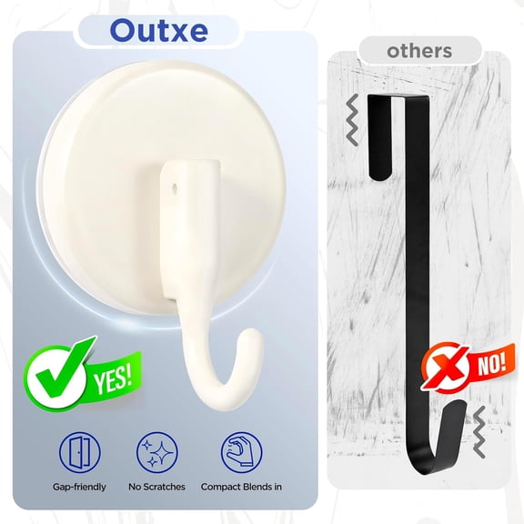 Wreath Hanger for Front Door, Upgraded Suction Cup Reef Hook for Glass Window/Over Door, Christmas/Thanksgiving/Halloween/July 4th/Easter/Valentine/Spring/Summer/Fall (White, 2-Pack)