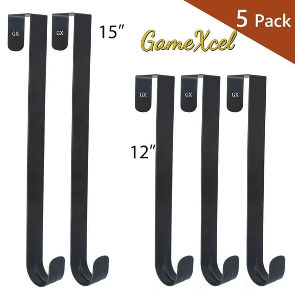 5Pcs Wreath Hanger for Front Door Large Wreath Metal Hook for Christmas Wreath Over The Door Hanger-Black